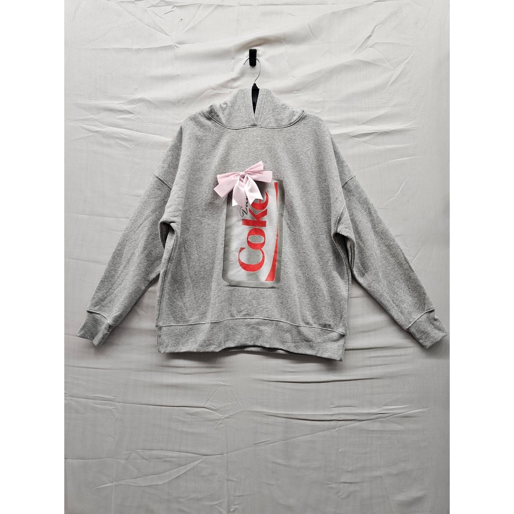 Diet Coke Gray Hoodie Sweatshirt Pink Bow Graphic Womens Large NWT T004052001